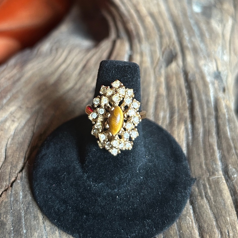 LAST ONE ! Vintage Karatclad Tigers Eye Cocktail Ring HGE cluster ring